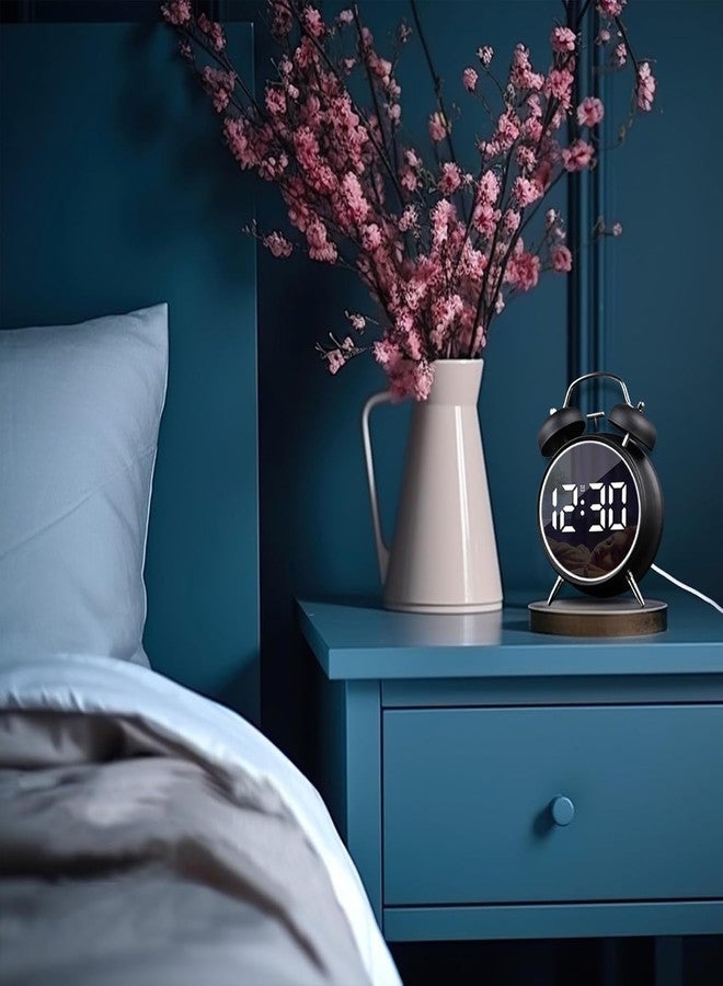 LEVGRY Digital Small Alarm Clock, 4.5 Inch Double Bell Intelligent LED AlarmClock, Silent Metal AlarmClock with Night Light, Bedside Loud Alarm Clock for Heavy Sleepers Adults Kids Teenager (Black) - Image 2